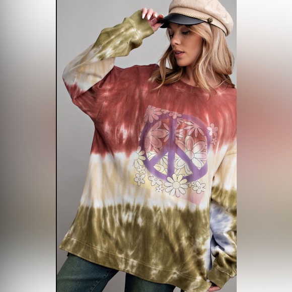 easel Tops - 817 1 left ❤️ EASEL TIE DYE TERRY KNIT PULLOVER